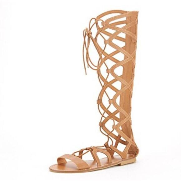 DREAM PARIS COGNAC GLADIATOR SANDALS SZ.8.5 EUC. - Picture 1 of 5